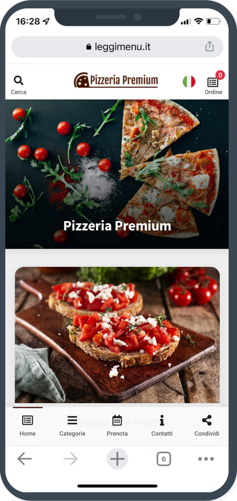 Menu digitale gratuito pizzeria domicilio / asporto