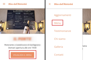 Menu digitale online sito web